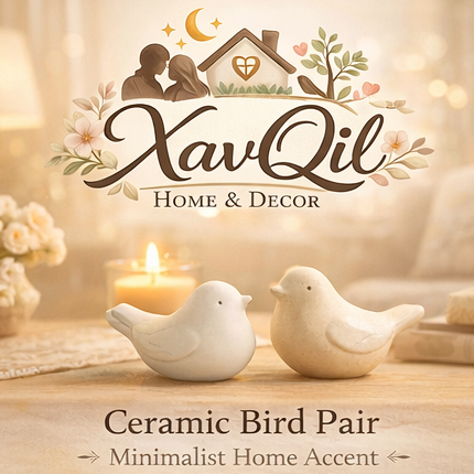 XavQil™ Ceramic Bird Pair Figurine – Minimalist Home Accent, Shelf Decor, Elegant Tabletop Ornament, Cozy Living Style
