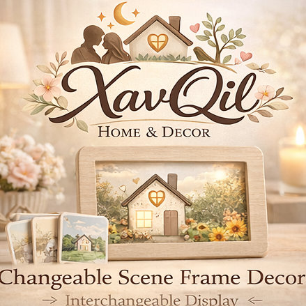 XavQil™ Changeable Scene Frame Decor – Interchangeable Home Display, Seasonal Decor Frame, Cozy Tabletop Accent